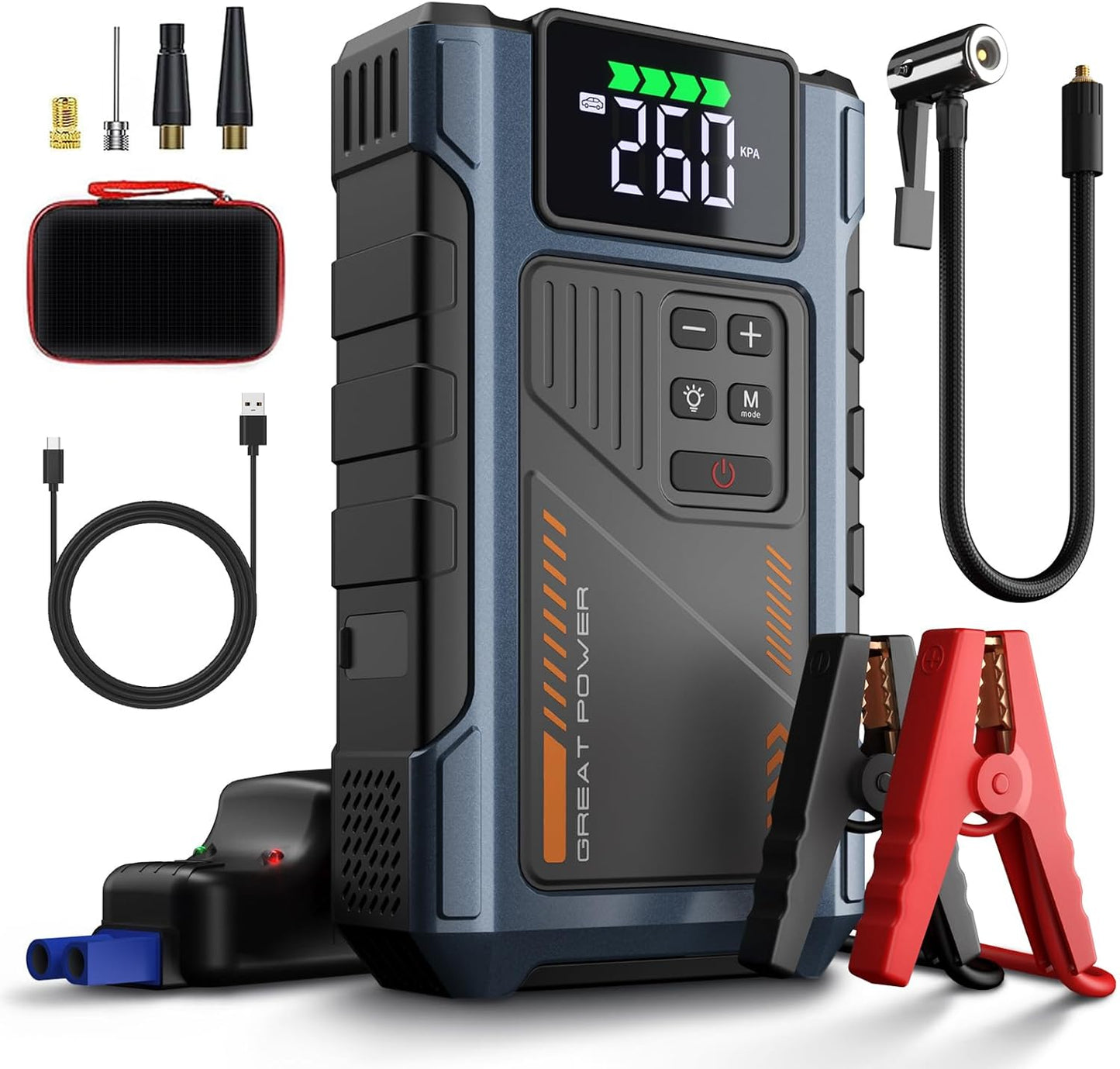 Car Battery Charger Jump Starter with Air Compressor, 4000A Jumper Box for Car Battery Portable Booster Jump Pack, 12V Jumpstart Combo 150PSI Tire Inflator Air Pump(Up to 8.0L Gas/6.5L Diesel)