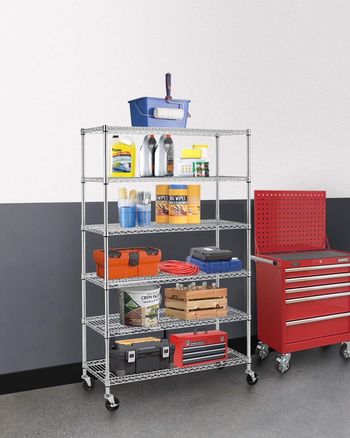 BestOffice 18x48x72 Storage Shelves Commercial Heavy Duty Metal Shelves Garage Organizer Wire Rack Shelving Storage Unit Shelf Adjustable Utility 6000 LBS Capacity,Chrome