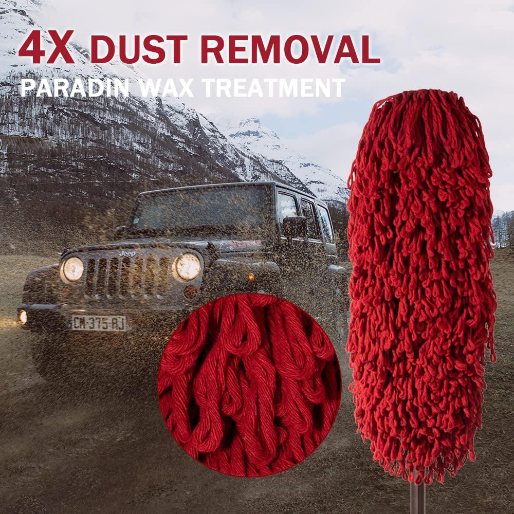 Car Duster Exterior Scratch Free,Car Dust Brush with Extendable Telescoping Handle to Remove Dust Pollen,Duster for Car,Truck,RV and Motorcycle,Large Auto Mop Duster Head, Wax Cotton Hair