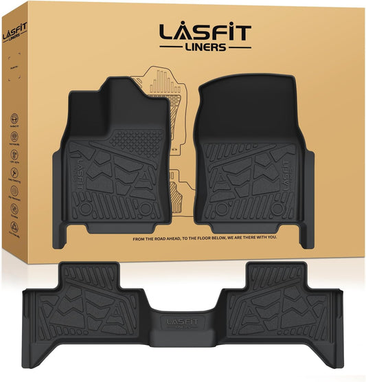 LASFIT Floor Mats for Toyota Tundra 2022-2025 Double Cab, Custom Fit All Weather Protection TPE Easy Clean Odorless Anti-Slip Floor Liners for Tundra 2022 2023 2024 2025 Front & Rear 2 Row Car Mats