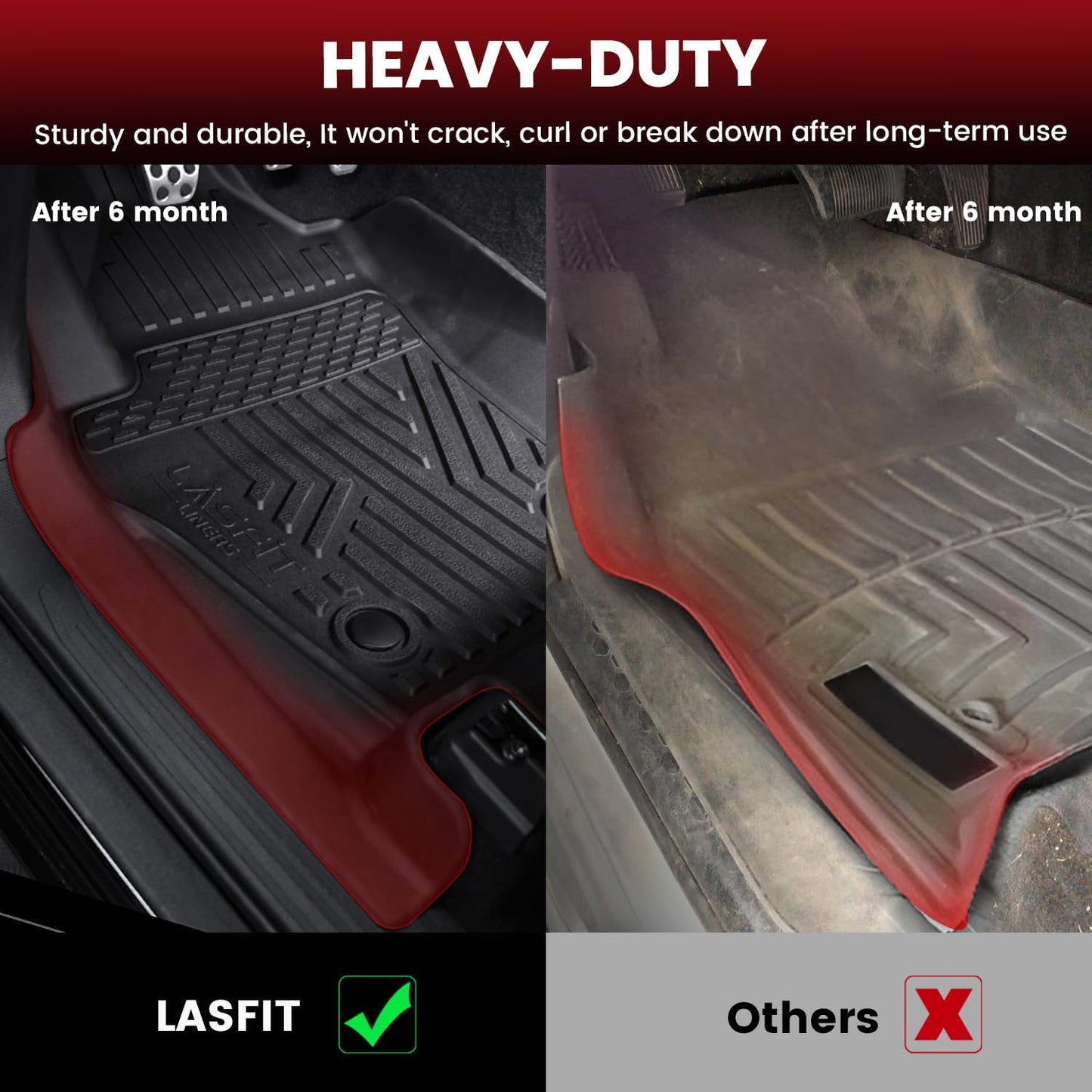LASFIT Floor Mats for Toyota Tacoma 2024 2025 Double Cab (Only Fit Manual) All Weather Floor Liner for Tacoma TPE Custom Fit Car Mats Front&Rear 2 Row Mats,Black(Not fit Xtra Cab&Hybrid&Auto Trans)