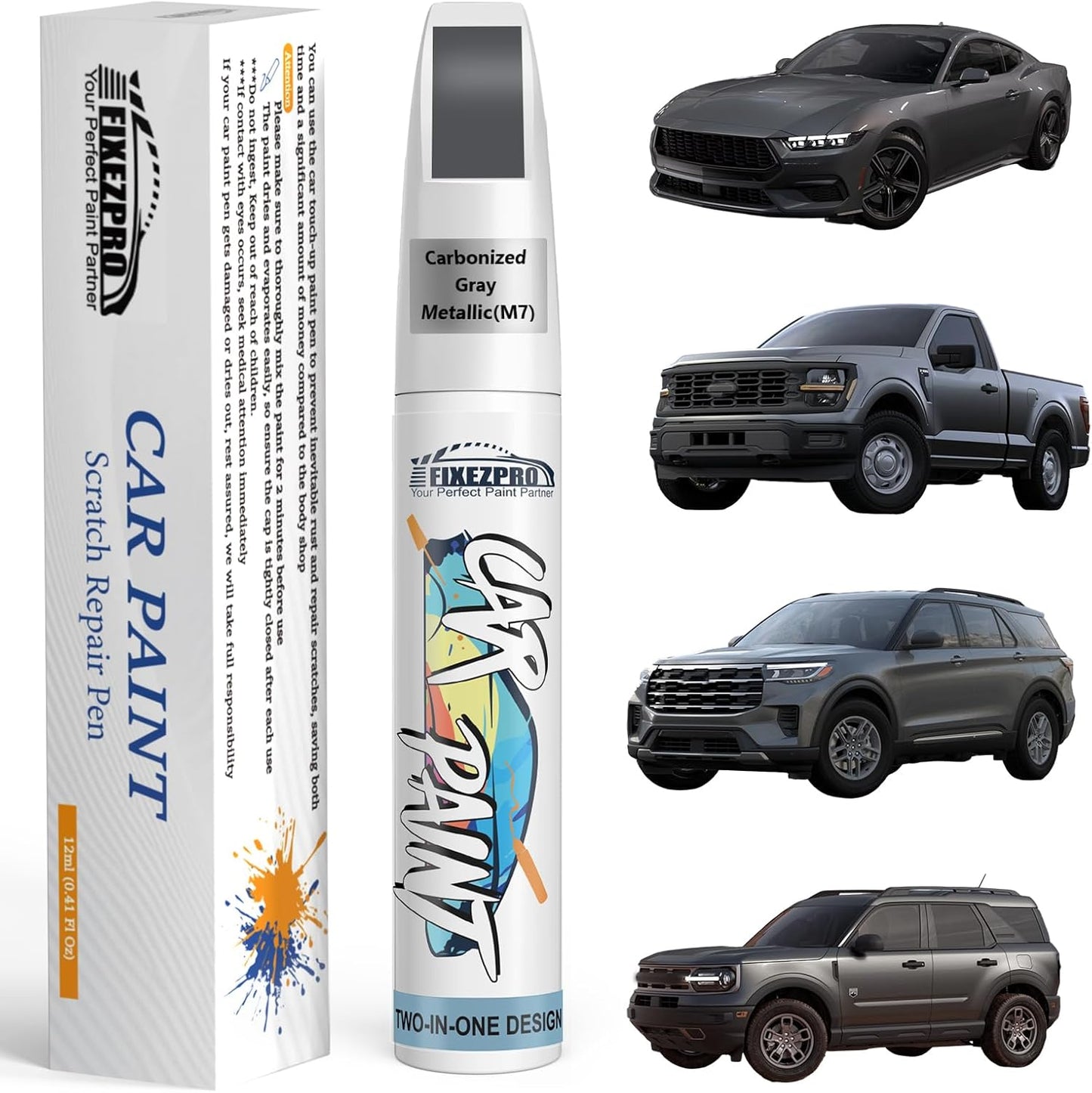 Carbonized Gray Metallic(M7) Touch Up Paint for Ford, Car Paint Scratch Repair Remover Pen Color Exact Match, Quick and Easy Fix Automotive Chips and Nicks Scuff