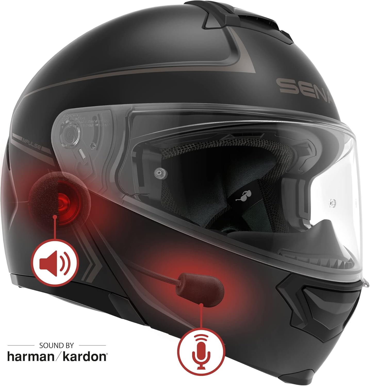 Sena Impulse DOT Flip Up Modular Bluetooth Helmet w/Sound by Harman Kardon Dual Visor Helmet with Integrated Mesh Intercom System / MP3 / Voice Dial (Gloss White, Small)
