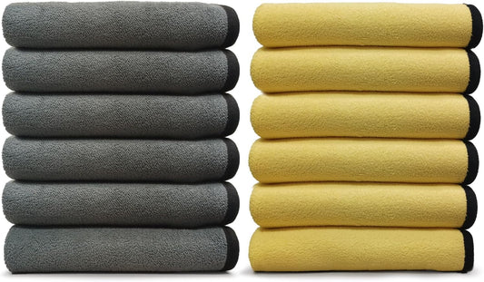 VPD Microfiber Coral Fleece Towels - Dark Yellow, Ultimate Car Drying Towels, Extra Large, Super Absorbent, Lint and Scratch Free, Perfect for Car Wax Polishing (12, 15.75" by 23.5")