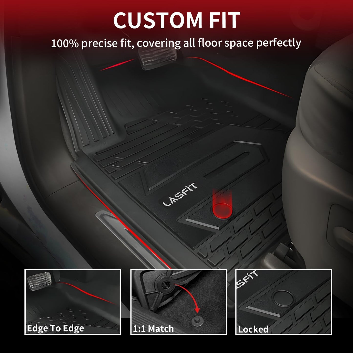 LASFIT Front Floor Mats 2019-2025 for Chevrolet Silverado/GMC Sierra 1500, 2020-2025 Chevy Silverado/GMC Sierra 2500HD 3500HD, Crew Cab/Double Cab, All Weather TPE Floor Liners, 1st Row Only