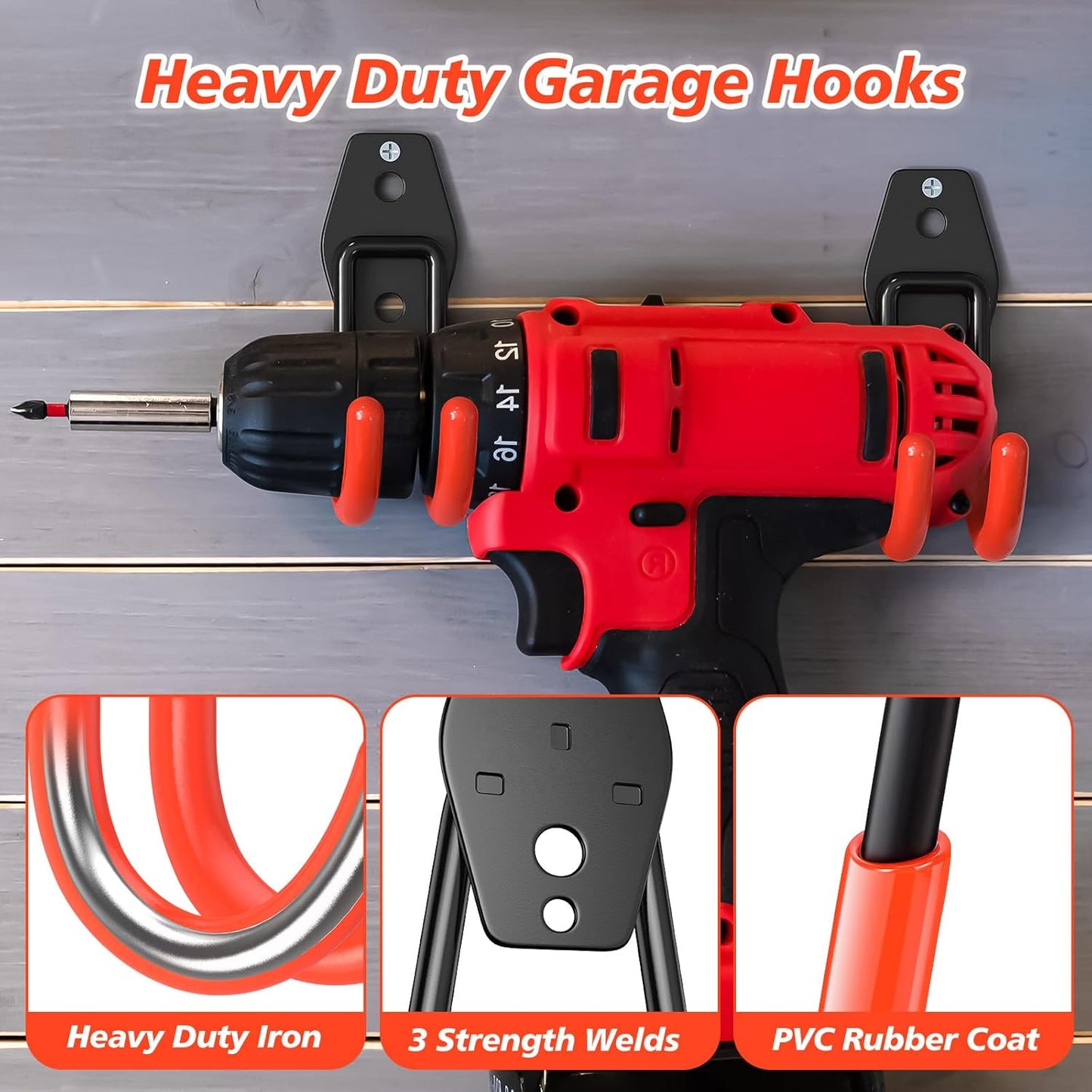 4 Pack 4.7x2.6 inch J Heavy Duty Garage Hooks,Solid Steel Wall Mount Hangers,with Anti-Slip Coating,for Hanging and Organising Ladder,Bike,Ropes,Broom,Garden,Yard and Power Tools