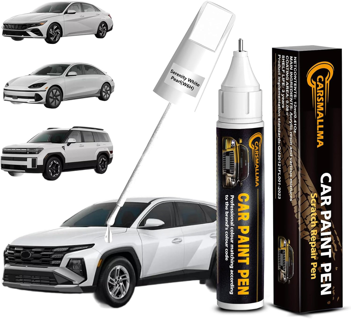 W6H Serenity White Pearl Car Touch Up Paint for Hyundai, Color Accurate Car Paint Scratch Repair Pen Kit Quick & Easy Fix Vehicle Chips and Automotive Nicks Scuff