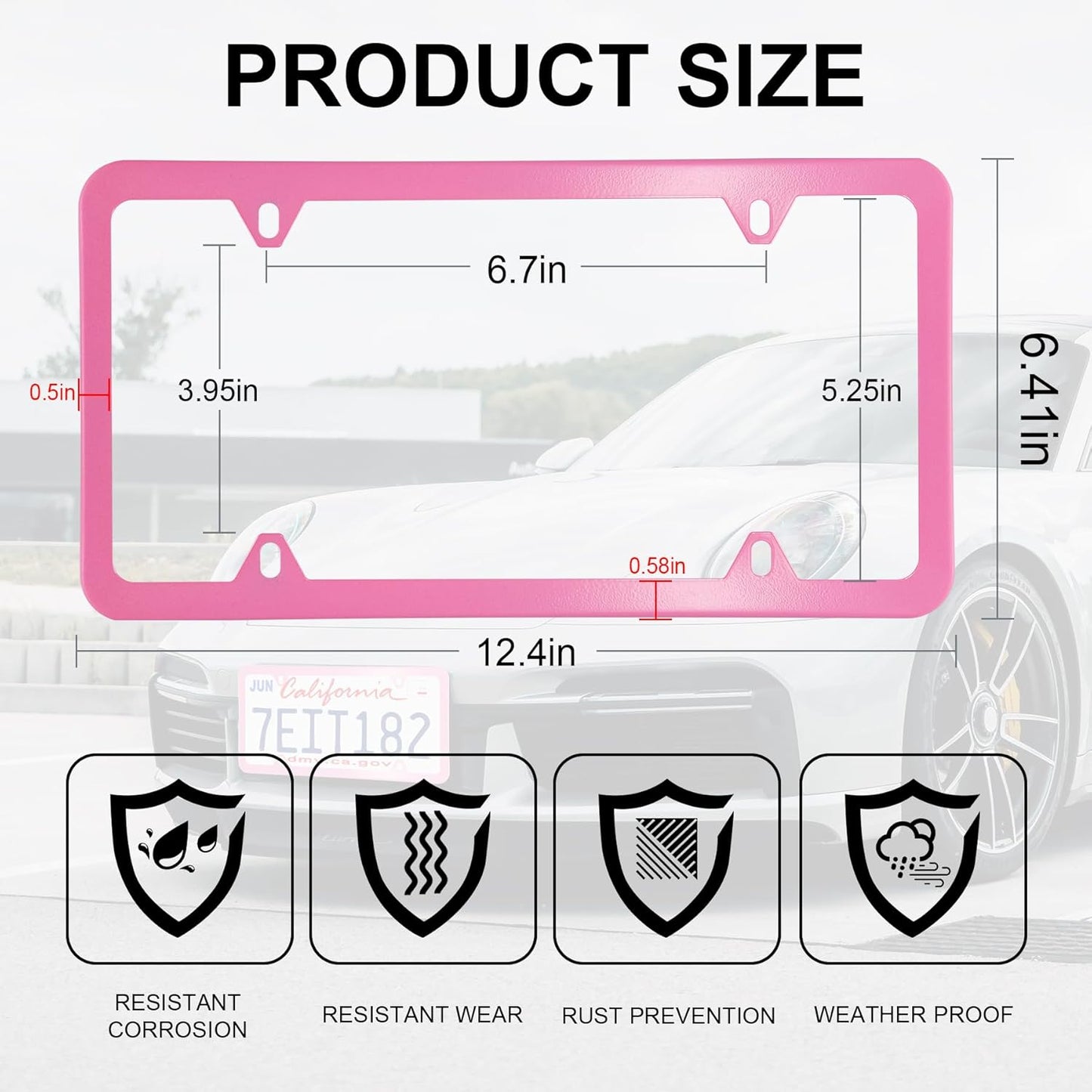 LivTee 4 Holes Stainless Steel License Plate Frames, 2 PCS Car Licence Plate Covers, Automotive Exterior Accessories Slim Design with Bolts Washer Caps for US Vehicles, Pink
