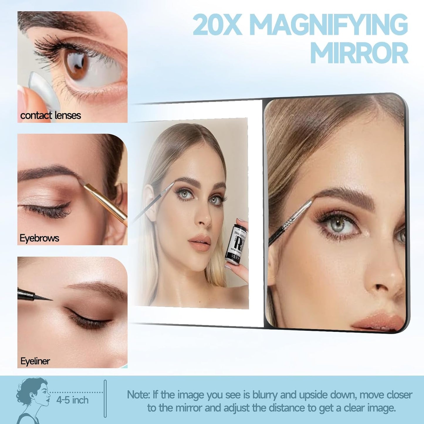 Car Sun Visor Vanity Mirror with Lights,Side with 6 inch 20X Magnifying Mirror,Rechargeable Car Makeup Mirror with 3 Light Modes,Dimmable Touch Led Screen,Black