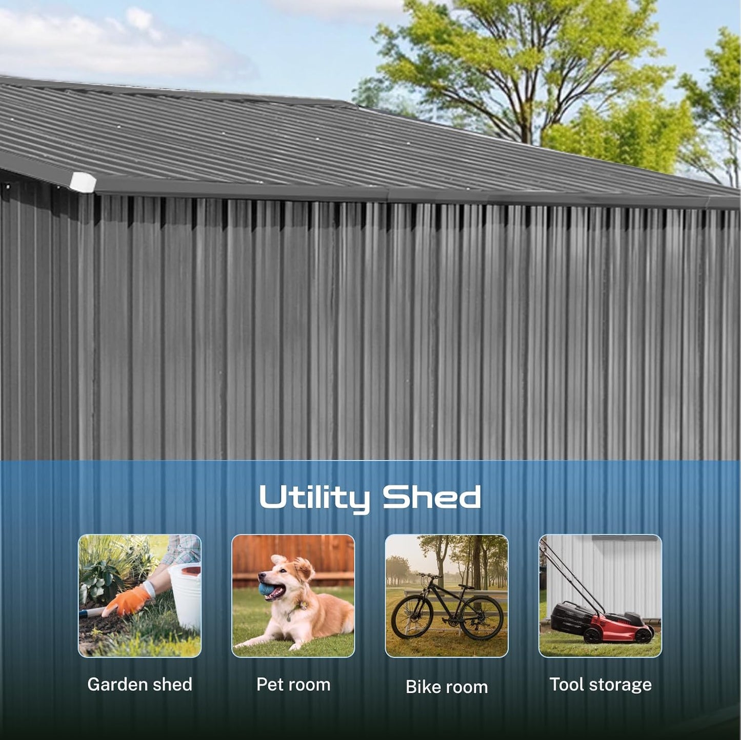 10 x 12 FT Outdoor Storage Shed, Metal Garden Tool Shed with Slooping Roof, Lockable Doors and Windows, Easy to Assemble for Garden, Patio, Lawn, Grey