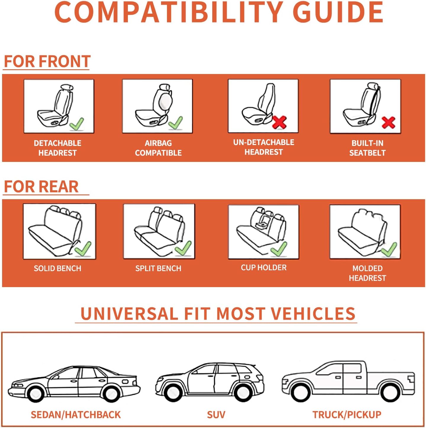 Car Seat Covers Full Set, Leather Seat Covers for Cars, Car Seat Protector Waterproof, Non-Slip Car Interior Covers Fit for Most Cars, SUV, Vans, Trucks,5Seaters,Full Set,Black