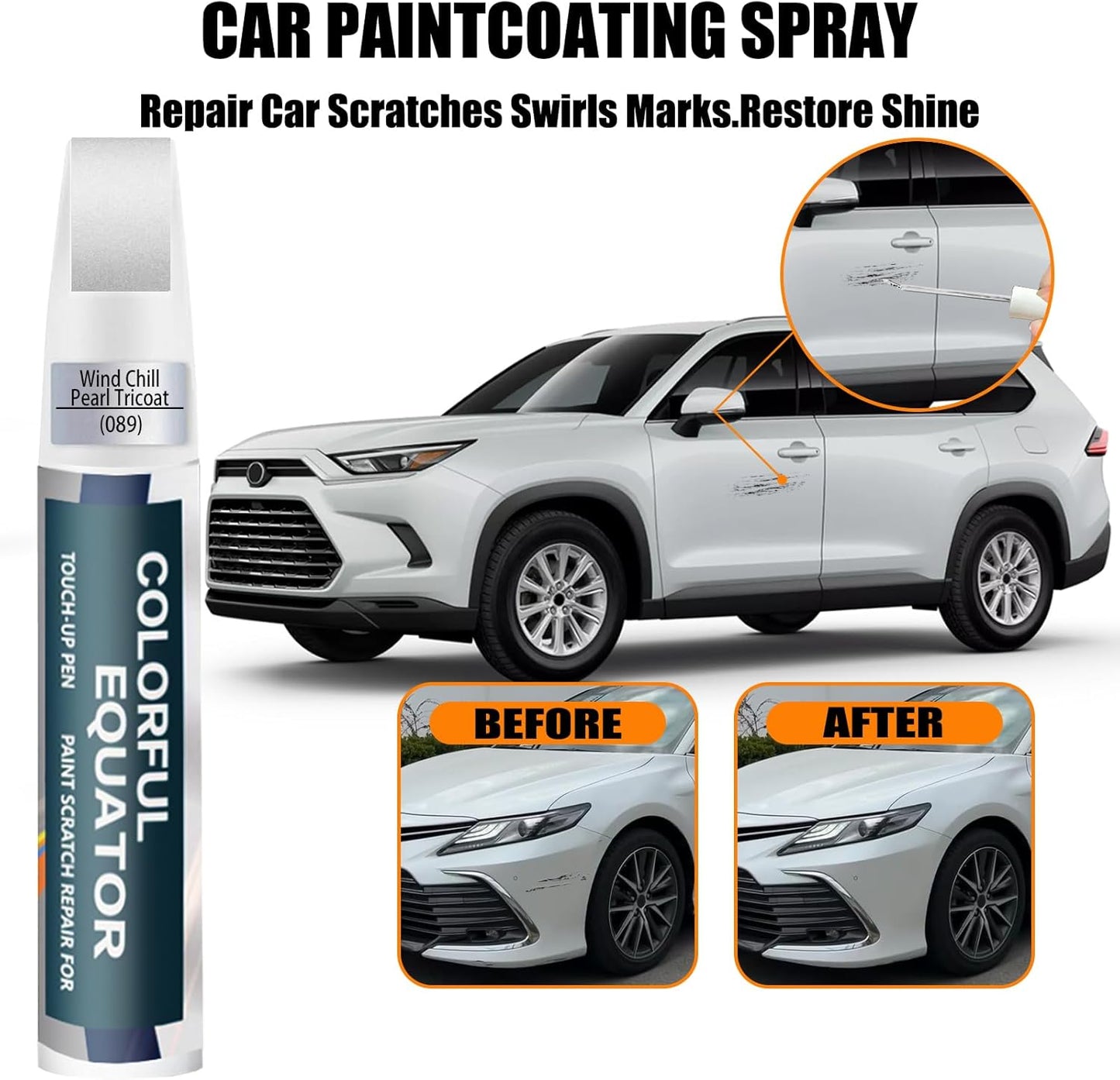 089 Wind Chill Pearl Tricoat Touch Up Paint for Toyota, Car Paint Pen Scratch Repair Two-In-One Touch Up Paint, Premium Car Scratch Remover for Deep Scratches