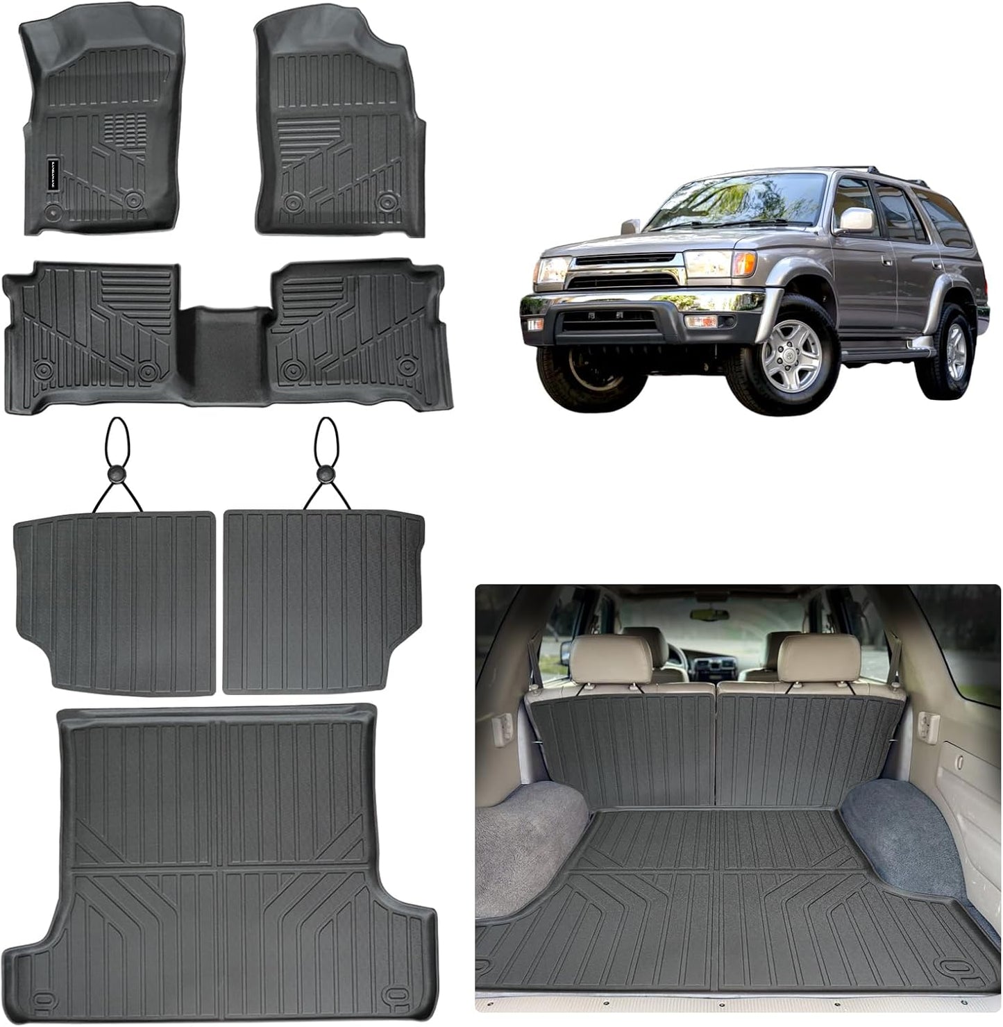 All-Weather Floor Mats Trunk Mats &Cargo Liners for Toyota 4Runner (1996 1997 1998 1999 2000 2001 2002) - 3rd Gen 4Runner Customized Protection, Lasting Durability