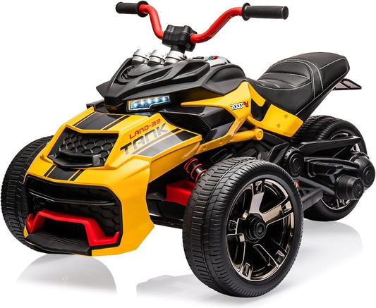 12V Kids Electric Ride-On Car with Parent Remote Control, 7MPH, 2 Speeds, 2x55W Motor, LED Lights, Music, USB & EVA Tires, 3 Wheel Battery Powered Toy Vehicle for Toddlers