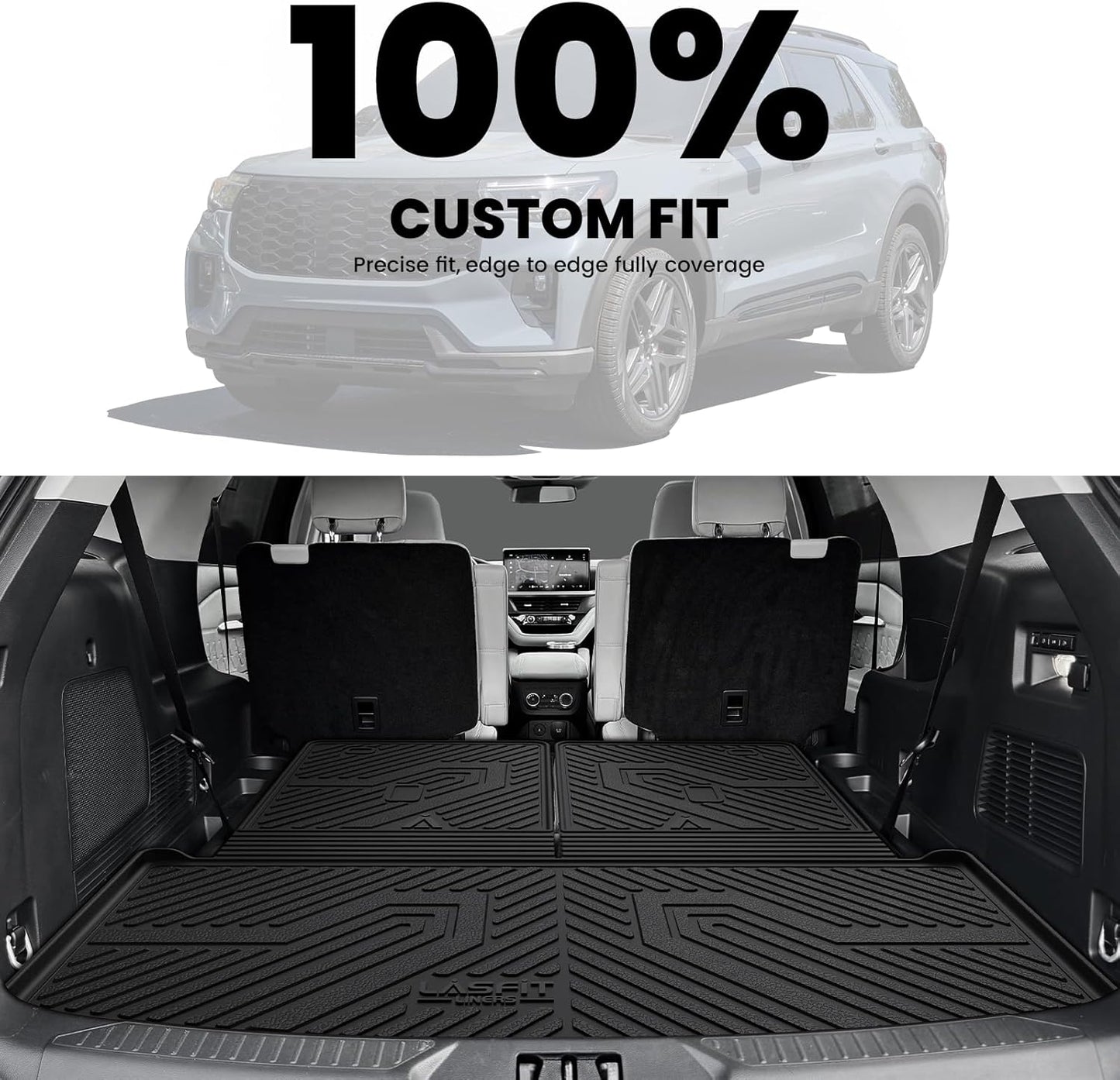 LASFIT Trunk & Backrest Mat for Ford Explorer 2020-2025, Custom Fit All Weather Protector TPE One-Piece Design Easy Installation Trunk with Seatback Mat, 1pc Black