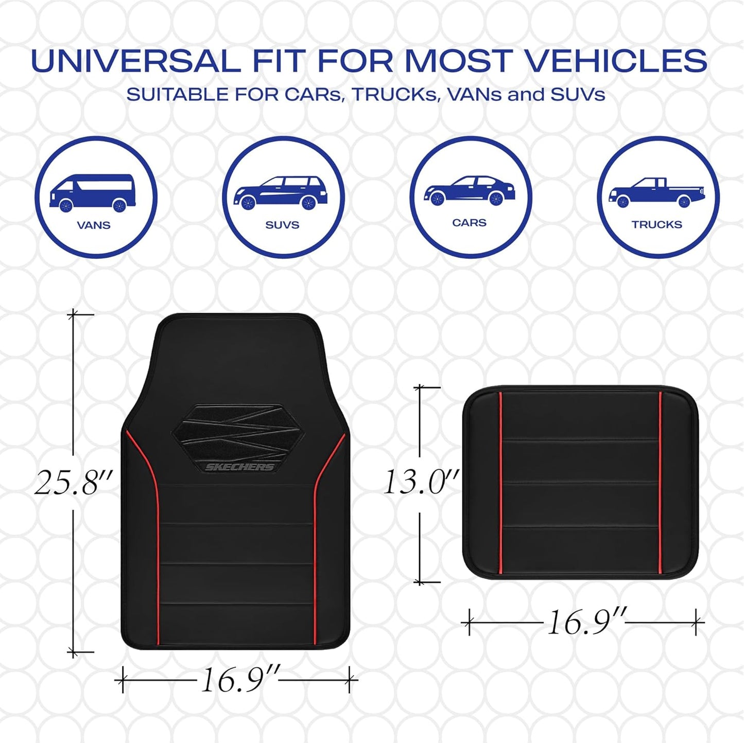 Skechers Memory Foam Car Mats,Leather Piping Floor Mats with Anti-Slip Pad,Universal Waterproof Fit Automotive Floor Mats for SUV,Vans,sedans,Trucks,Full Set 4pcs Red