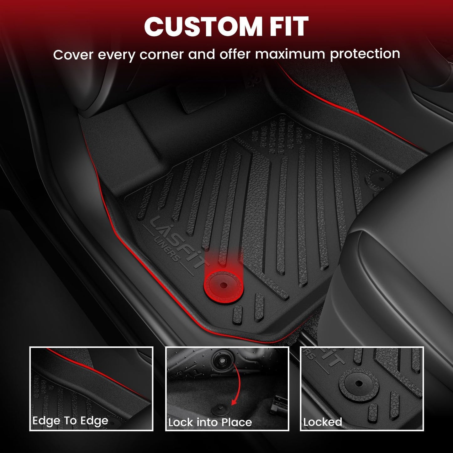 LASFIT Floor Mats & Trunk Mat for Ford Fusion & Lincoln MKZ 2013-2016 (Only Fit Gasoline) All Weather TPE Mats Custom Fit Floor Liner for Fusion & MKZ 1st & 2nd Row Car Mats and Cargo Liner, Black