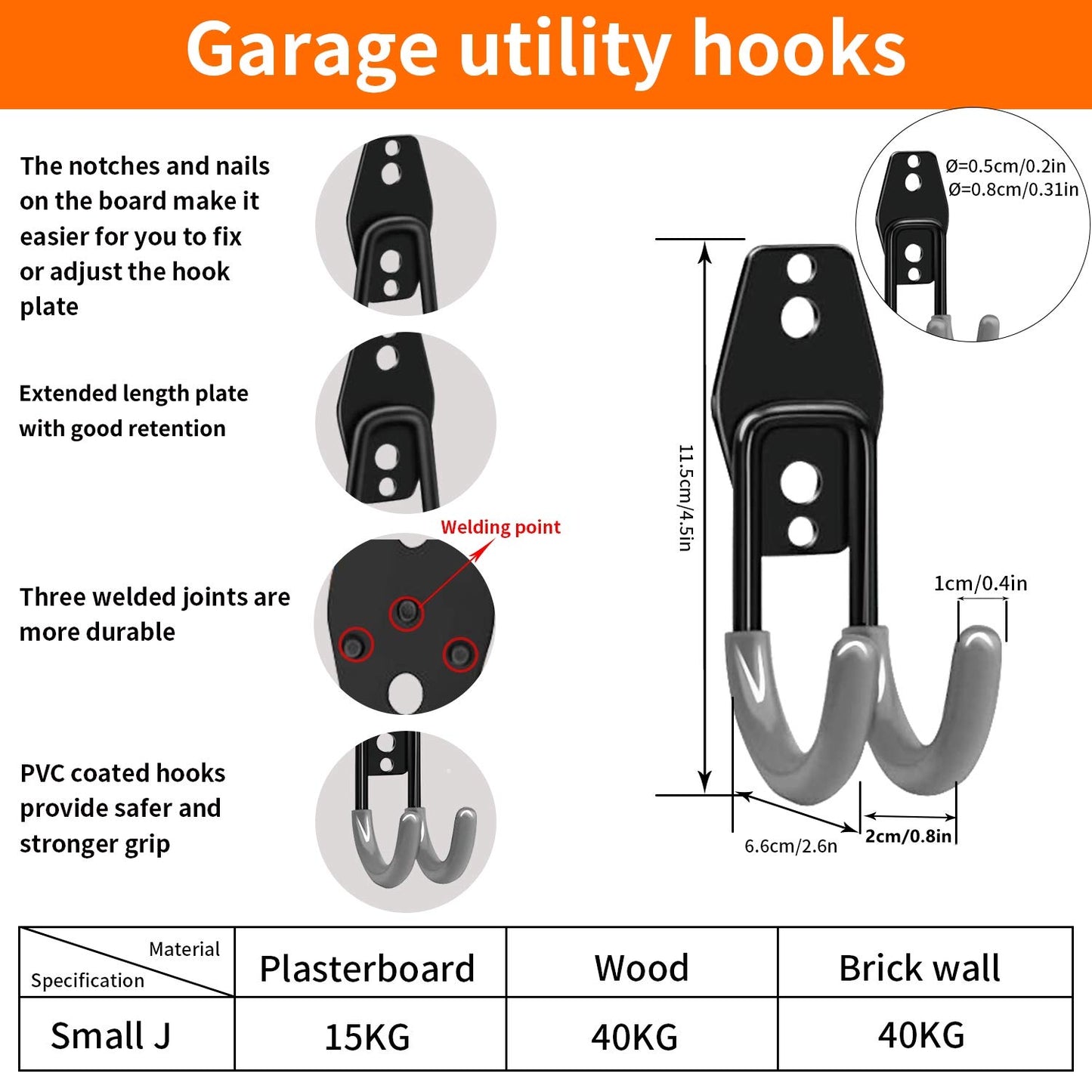 3-H Garage Wall Hooks 10 Pack, Heavy Duty Garage Hooks with Extra Welding Spots, Wall Mount Storage Organizer for Hanging Garden Lawn Tools, Chair, Shovel, Blower, Toolkit (Grey)