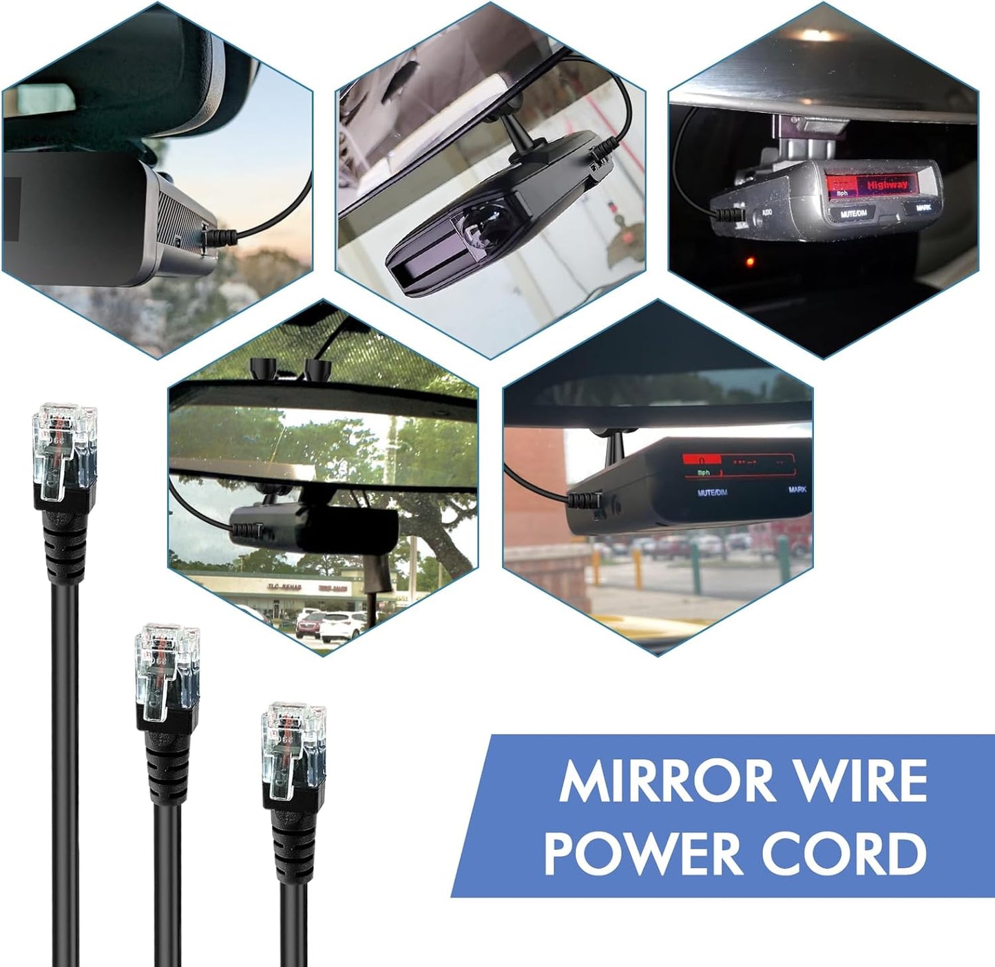 Radar Detector Hardwire Power Cord,Rearview Mirror Plug Cable,with Inline Fuse Holder,Suitable for Escort Beltronics Valentine One Cobra Whistler Radar Detector,3-Piece Set,9.8'' (RJ11)