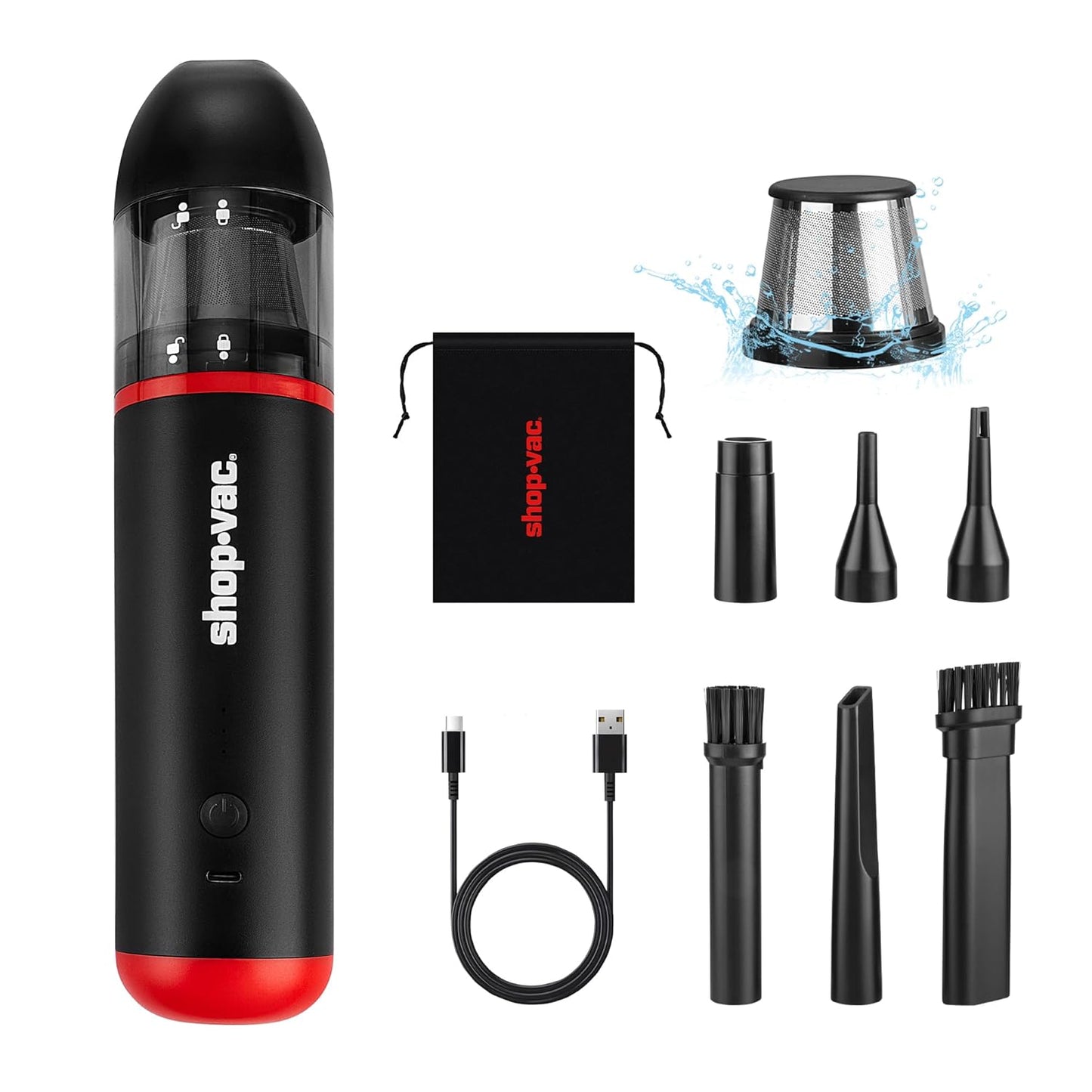 Shop-Vac Car Vacuum Cordless, 14000Pa 2-in-1 Blow/Suction Portable Air Duster, Mini Car Vacuum, Handheld & Lightweight with 6 Nozzles, Type-C Rechargeable for Auto/Home/Office