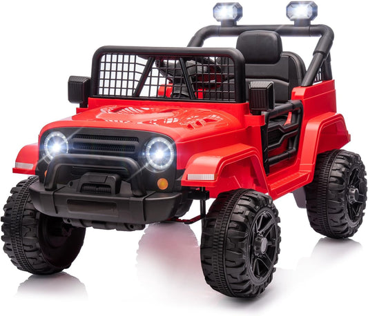 JOYMOR 12V Kids Ride on Truck with Remote Control, 4 Wheels Battery Powered Kids Car, Electric Play Car with LED Lights/Horn/Remote and Manual Control/3-5 MPH Speed/Gift for Girl Boy (Red)