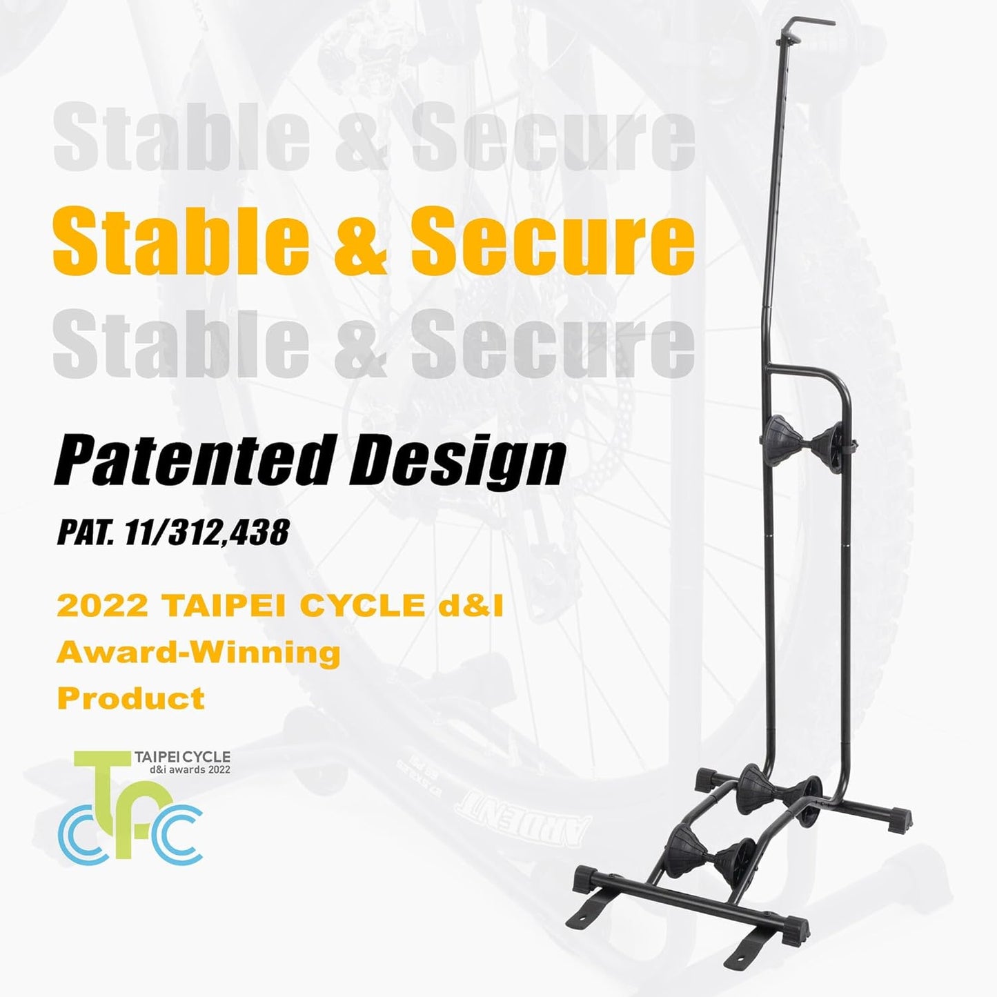 CyclingDeal Upright Bike Stand - Premium Quality Vertical & Horizontal Adjustable Bicycle Floor Parking Rack - for Storing MTB Road Bikes - up to 29” Wheel Size - for Fat Bike - 1 Bike