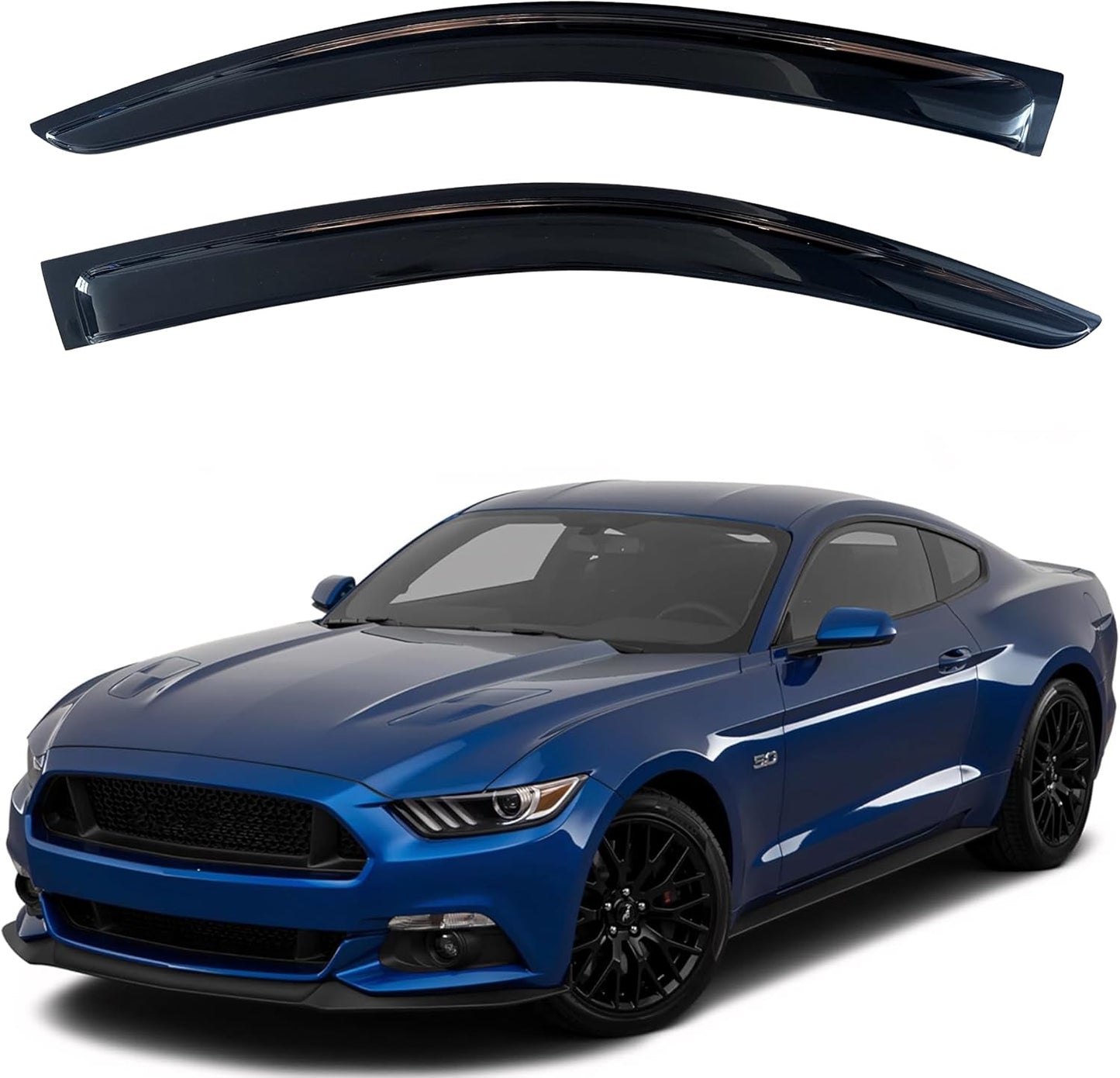 KPY Window Visor Compatible with Ford Mustang Coupe 2015-2023, 2PC Rain Guard Side Window Vent Deflectors Tape-On Style, 2015 2016 2017 2018 2019 2020 2021 2022 2023