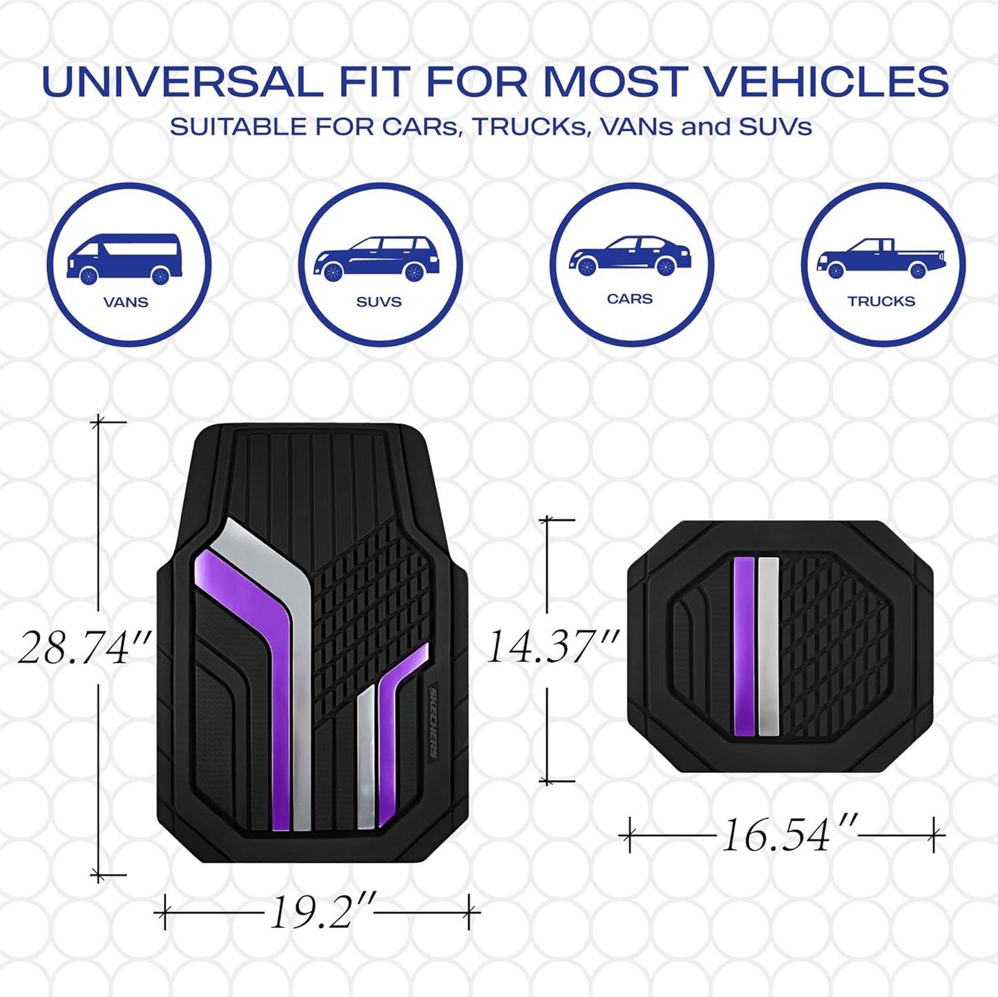 Skechers Heavy Duty Rubber Car Floor Mats,Dual Color Design Floor Mats,All Weather Car Mats,Waterproof Trim to Fit Universal Floor Car Accessories,Automotive Floor Mats for Cars Trucks Suvs,Purple