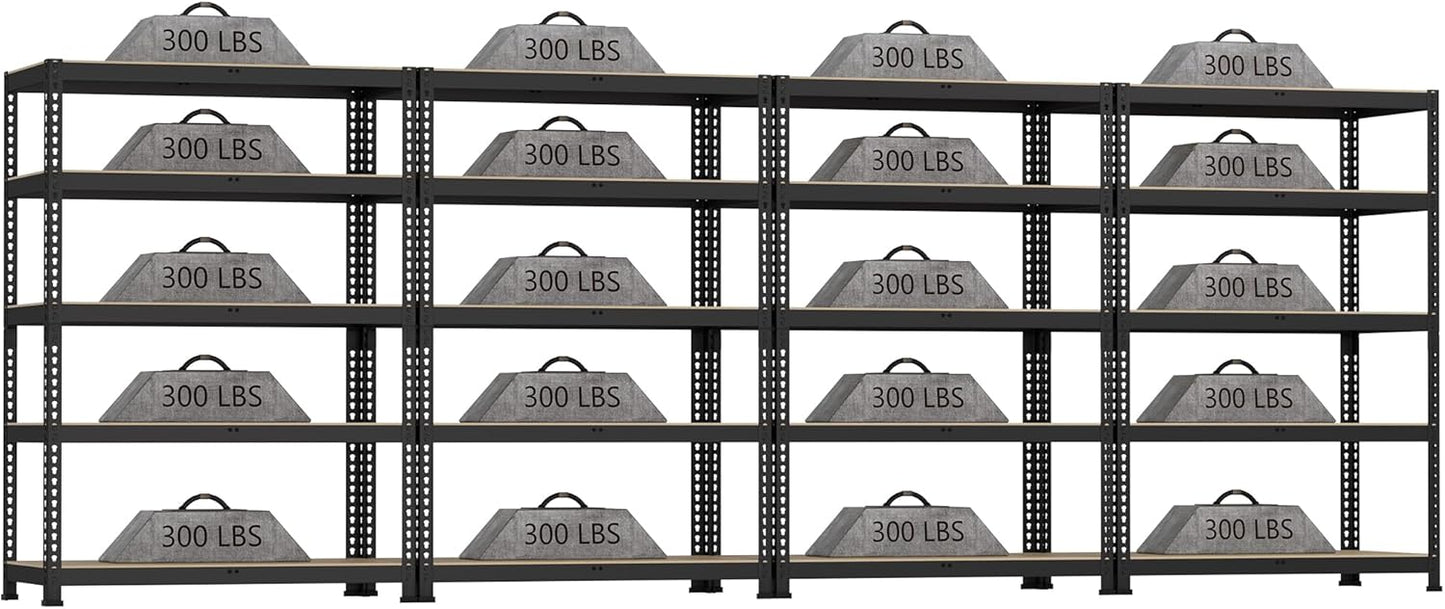 4 Packs 35.5" W x 16" D x 71" H Adjustable Garage Storage Shelves - 5-Shelf Heavy Duty Shelving Unit, Metal Utility Storage Organizer Racks for Warehouse Pantry Closet Kitchen, Black