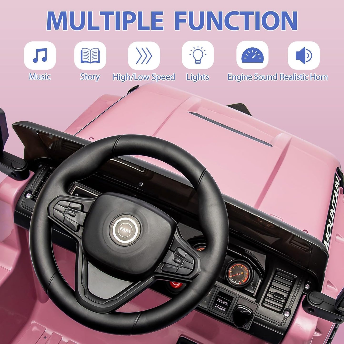 12V Kids Ride on Truck Car, 4 Wheeler Electric Vehicles with Remote Control, Spring Suspension, 3 Speeds, LED Lights, Music, MP3, Battery Powered Ride on Toy Gift for Boys Girls, Light Pink