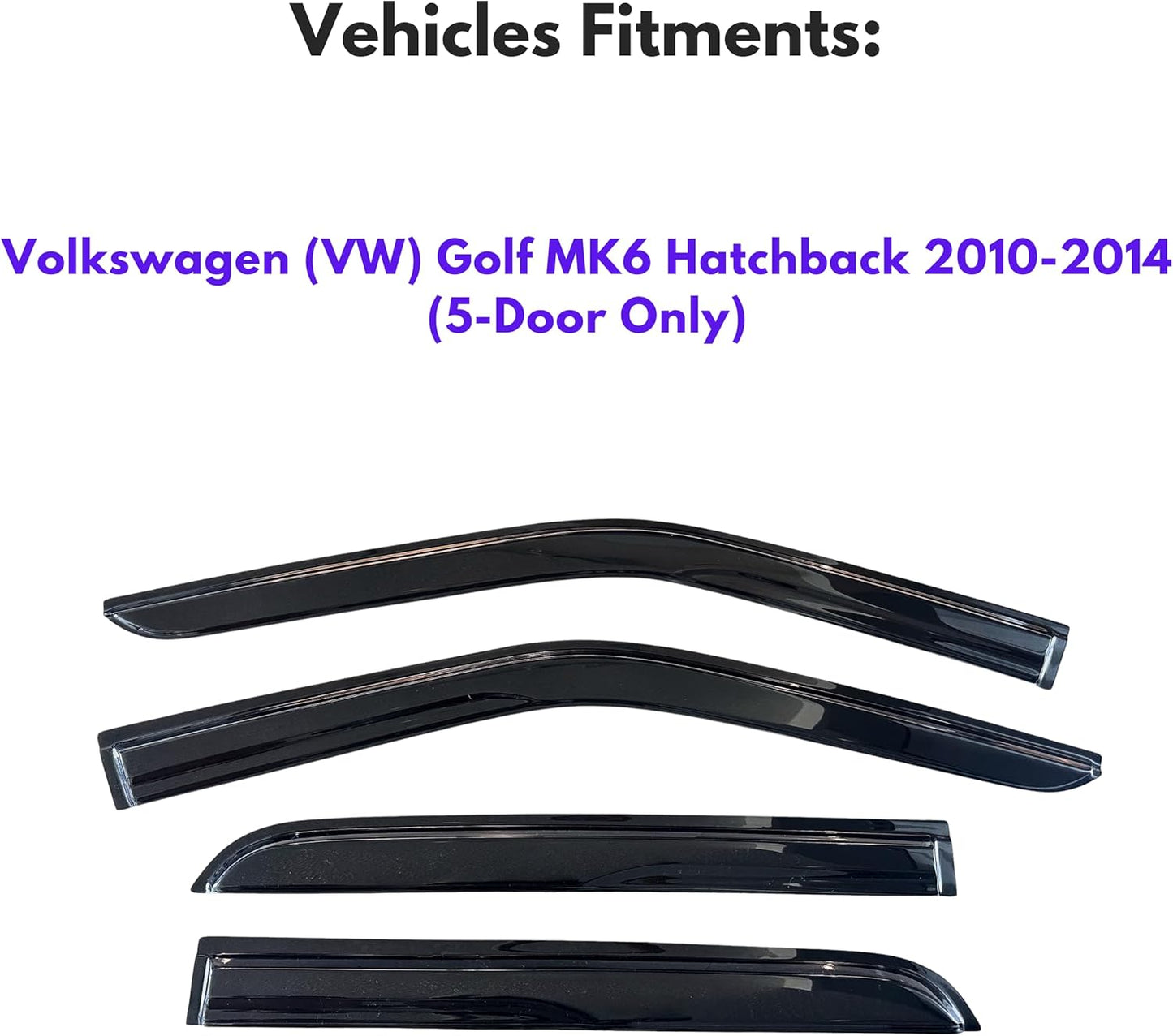KPY Window Visor Compatible with Volkswagen (VW) Golf MK6 Hatchback 2010-2014, 4PC Rain Guard Side Window Vent Deflectors Tape-On Mugen Style, 2010 2011 2012 2013 2014