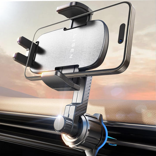 LISEN Phone Mount for Car Vent [Never Blocking] Rotatable Car Phone Holder Air Vent Clip 2024 Hands Free Cell Phone Car Mount for iPhone 15 Pro Max Plus 14 13 12 Samsung Android, Silver