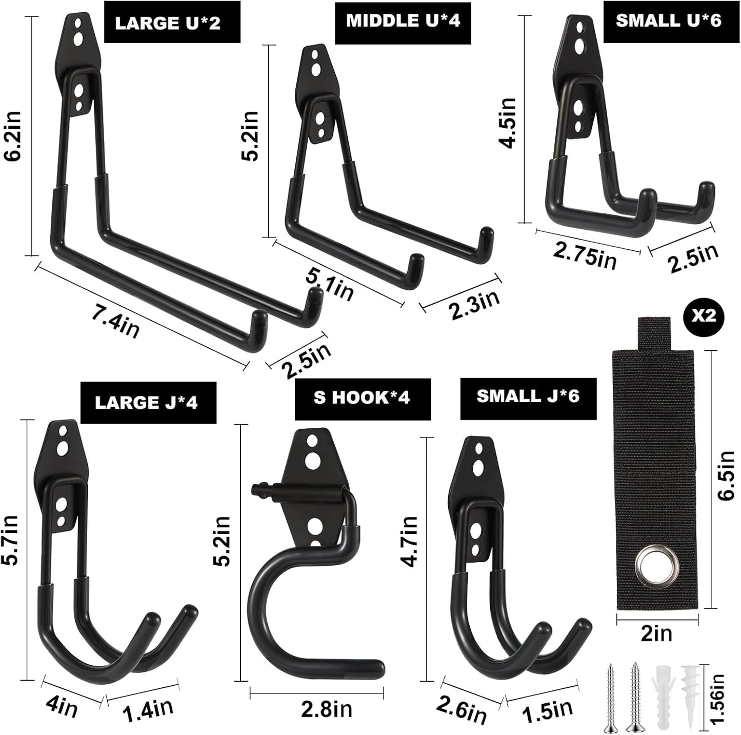 Garage Hook Heavy Duty Wall Storage Hangers, 28 Pack Garage Storage Hooks Steel Tool Black for Ladders, Ropes, Garden Tools