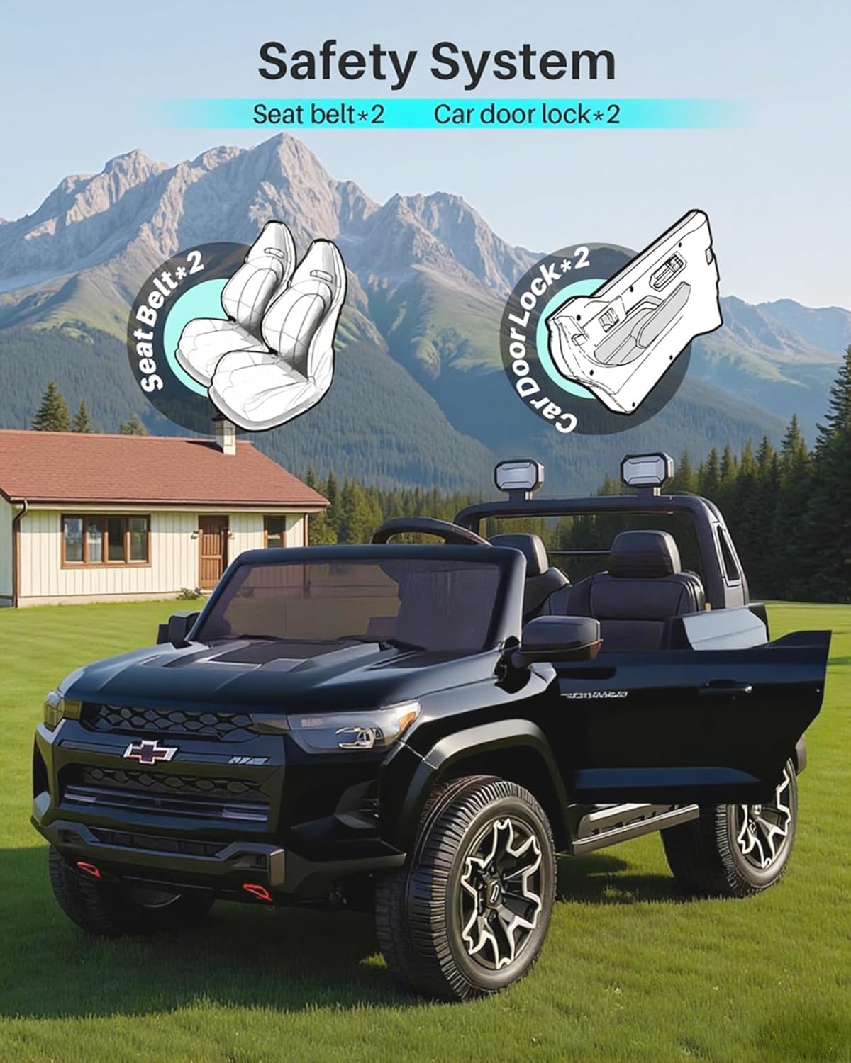 Joywhale 24V Ride on Truck 4WD Kids Electric Vehicle Licensed Chevorlet Ride on car with 7AH Big Battery, 320W Powerful Motors, 2 Seats, Music, 4 Wheel Suspension, 2 Speeds, LED Lights,Black