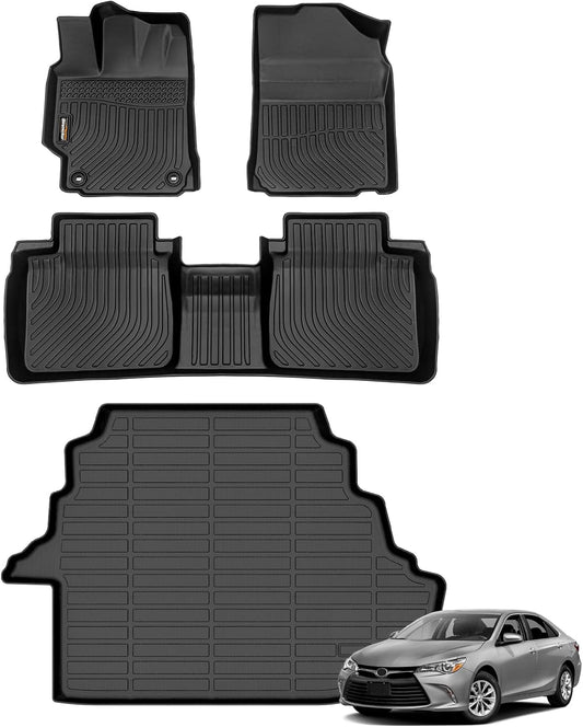 Binmotor-Floor Mats & Cargo Liner for Toyota Camry 2007-2011, TPE All Weather Car Accessories Mats Camry Custom Fit Rubber Liners Trunk Waterproof, Nonslip