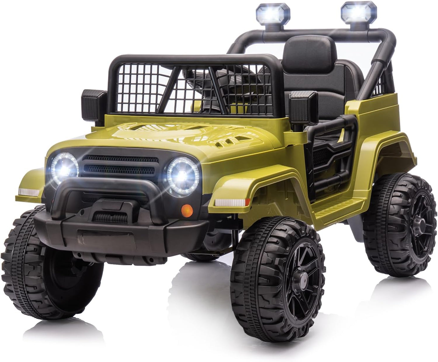 JOYMOR 12V Kids Ride on Truck with Remote Control, 4 Wheels Battery Powered Kids Car, Electric Play Car with LED Lights/Horn/Remote and Manual Control/3-5 MPH Speed/Gift for Girl Boy (Green)