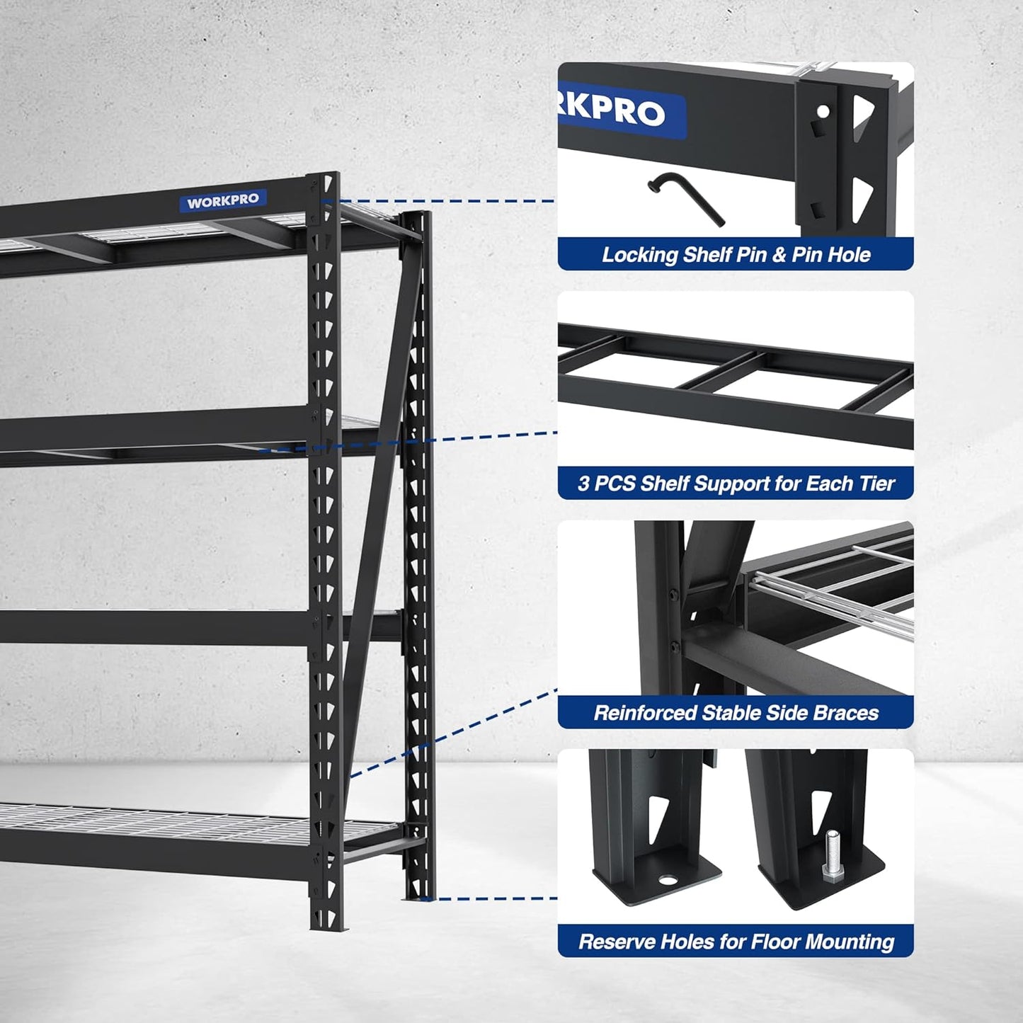 WORKPRO 68" Ultra Wide 4-Tier Metal Garage Shelving Unit, 68"W x 24"D x 65"H, 7200 LBS Capacity, Heavy Duty Storage Utility Rack, Industrial Adjustable Shelves for Shop Warehouse Basement, Pack of 10