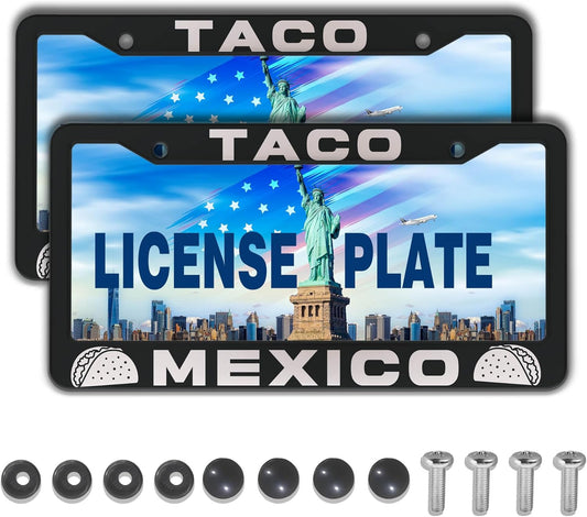 License Plate Frames Multicolor Automotive Exterior Accessories Taco Mexico Universal Aluminum Car Accessory 2 Pack with Screw Covers Set