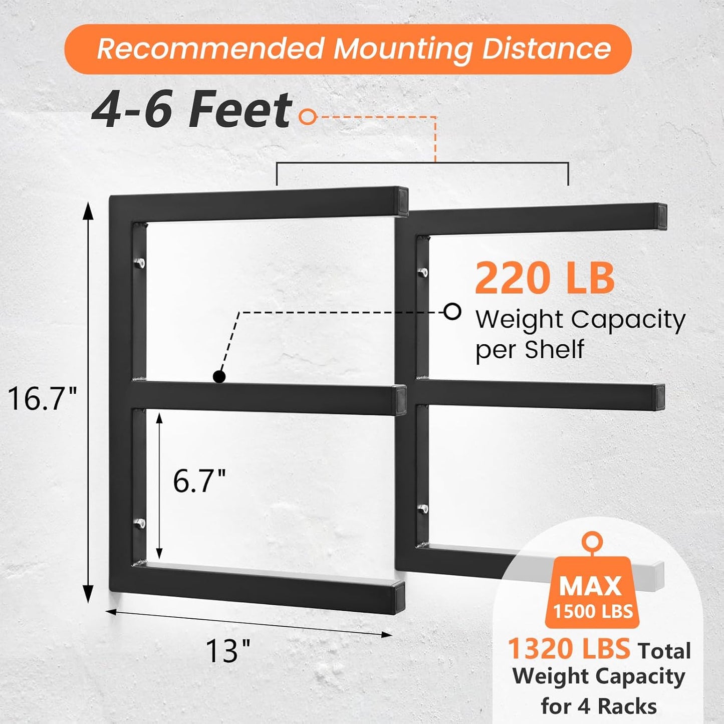 4 Pack Wood Organizer and Lumber Storage Rack Wall Mount, Heavy Duty Wood Storage Organizer Racks with 3-Level System for Garage, Workshop, Basement, Holds Up 220 LBS Per Level (Black)