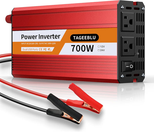 700W Power Inverter, DC 12V to 110V AC Car Inverter with LCD Screen Display, 2 AC Outlets, Equipped with 2 Clips for Truck, Home, Vehicles, Laptop, Trip
