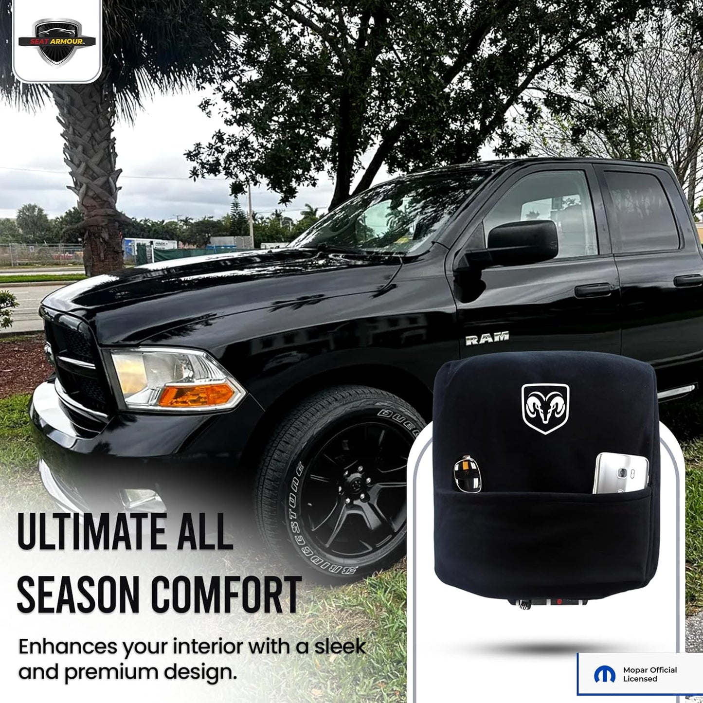 Premium Console Armrest Cover for Ram (2014-2021) – Soft, Machine Washable Console Lid Protector – Easy to Install, Plush & Durable – Black