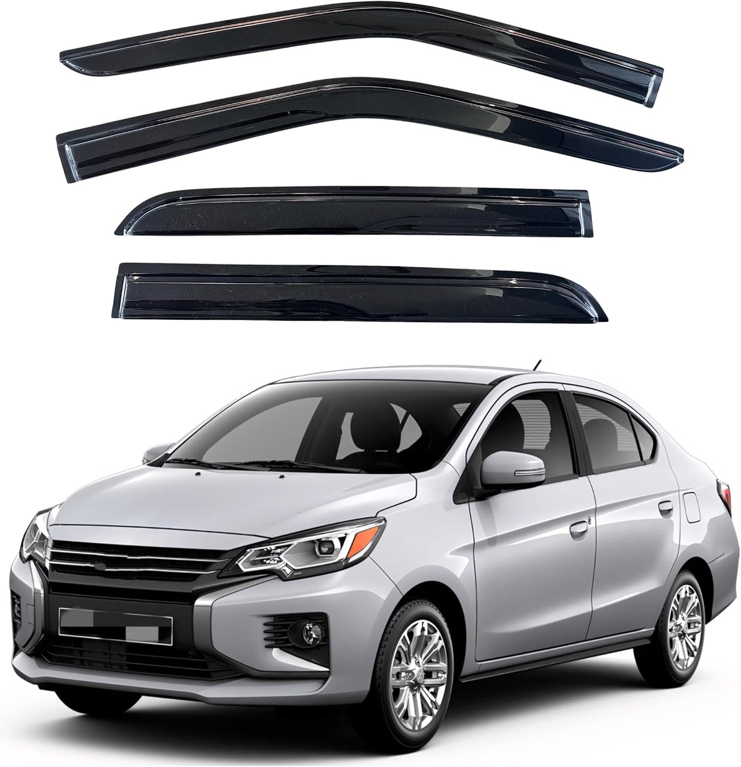 KPY Window Visor Compatible with Mitsubishi Mirage Sedan 2014-2022, 4PC Rain Guard Side Window Vent Deflectors Tape-On Mugen Style, 2014 2015 2016 2017 2018 2019 2020 2021 2022