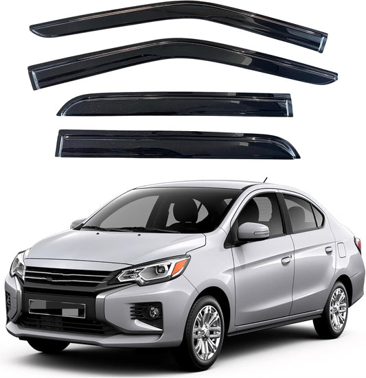 KPY Window Visor Compatible with Mitsubishi Mirage Sedan 2014-2022, 4PC Rain Guard Side Window Vent Deflectors Tape-On Mugen Style, 2014 2015 2016 2017 2018 2019 2020 2021 2022