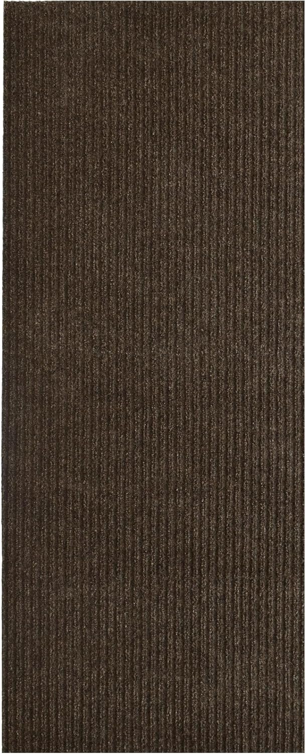 iCustomRug Spartan Weather Warrior Indoor/Outdoor Utility Ribbed Carpet Runner with Non-Slip Thermoplastic Rubber Backing, 3ft X 68ft in Brown