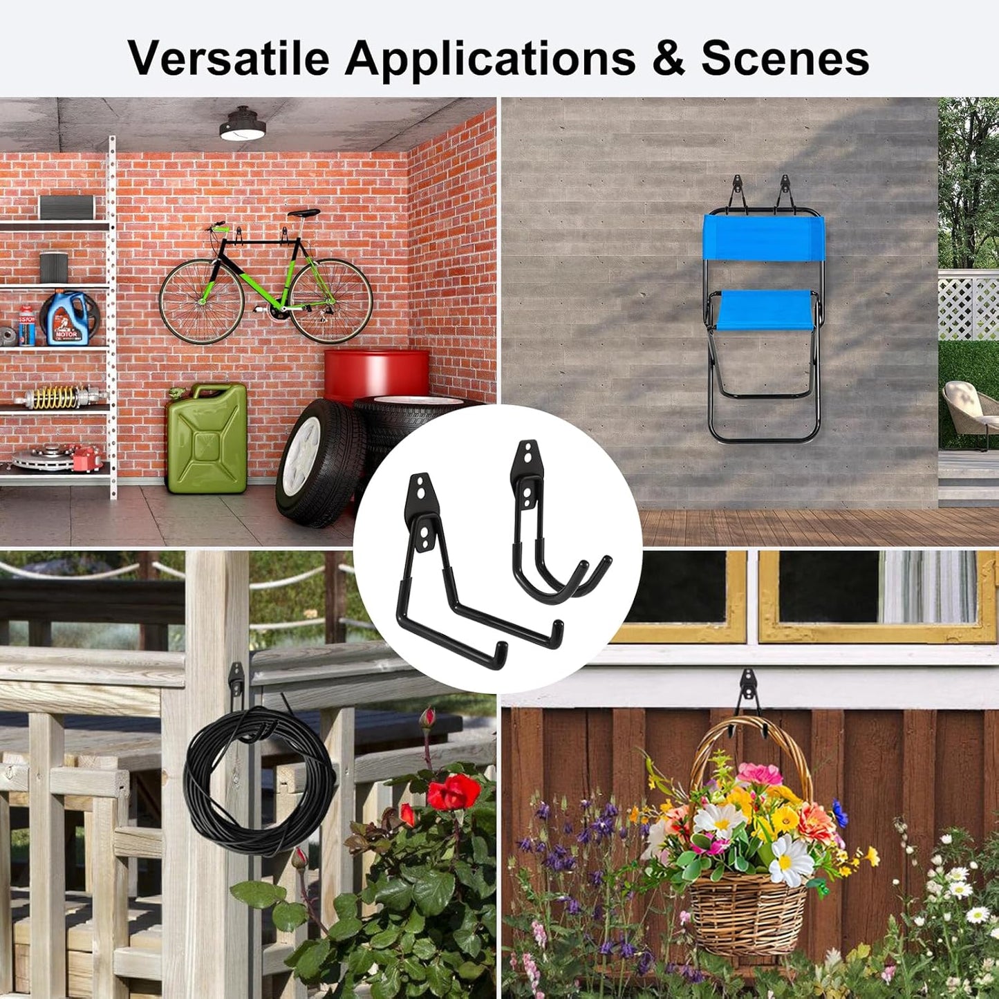 Garage Hook Heavy Duty Wall Storage Hangers, 24 Pack Garage Storage Hooks Steel Tool Black for Ladders, Ropes, Garden Tools