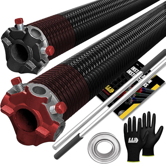 Garage Door Torsion Springs 234x2x25 Includes 1” Steel Bearing, Gloves, and Winding Bars for Left and Right Side of Garage Door Precision E-Coating 5-Year Warranty Minimum 30,000 Cycles (Pair)