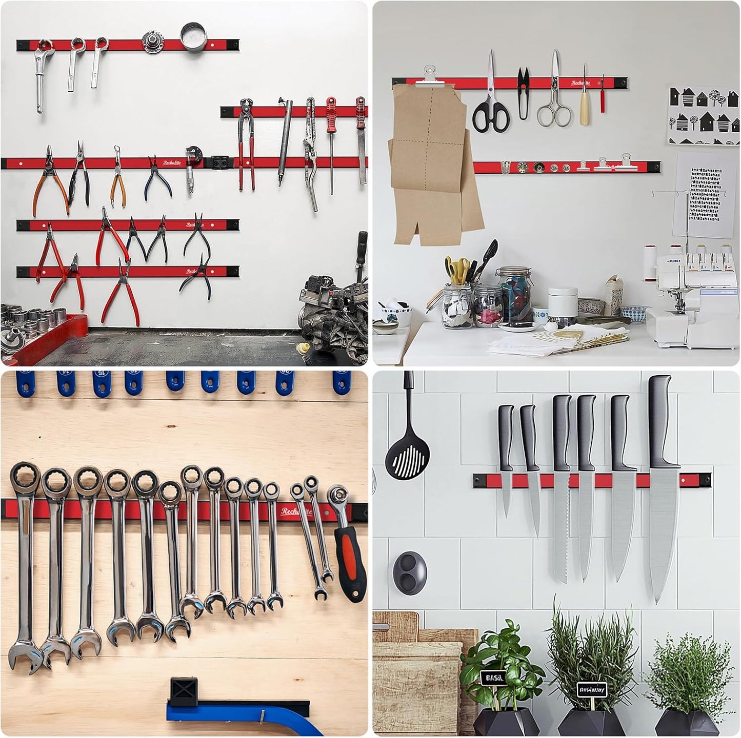 12" 18" 24" Magnetic Tool Holder Strip, Red Magnet Bar, Metal Tool Organizer Rack for Garage Organization, Easy To Install in Workshop, Mounting Screws Included