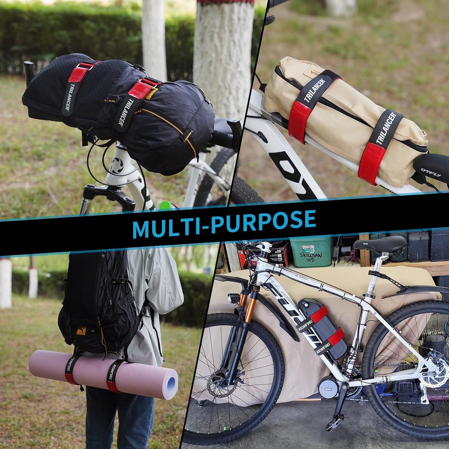 Trilancer Bike Rack Straps with Extra-Wide Silicone Anti-Slip Coating,2-Pack Adjustable Bike Wheel Stabilizer Strap with Hook and Loop for Car and Wall Mount, Transportation and Storage(26''x1.5'')