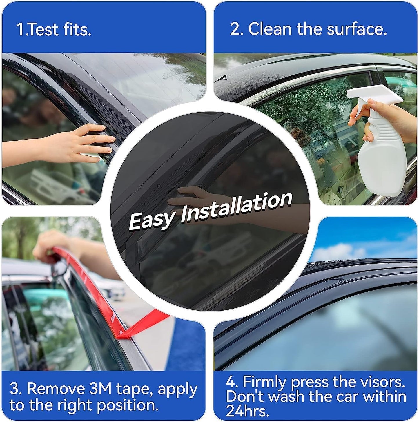 Window Visors Rain Guards for 2007-2013 Chevy Silverado/GMC Sierra 1500/Avalanche Crew Cab, Window Vent Wind Deflectors Visors Shades for 2007-2014 Silverado/Sierra 2500HD-3500HD/Suburban/Yukon XL