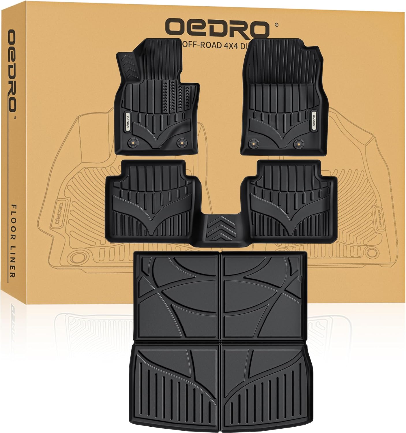OEDRO Floor Mats Cargo Liner Fit for Mazda CX-50 2025 2024 2023 (Non Hybrid), TPE All-Weather Guard Waterproof Floor Liners Set CX-50 Accessories Fits 1st & 2nd Row, Cargo Mat, Black